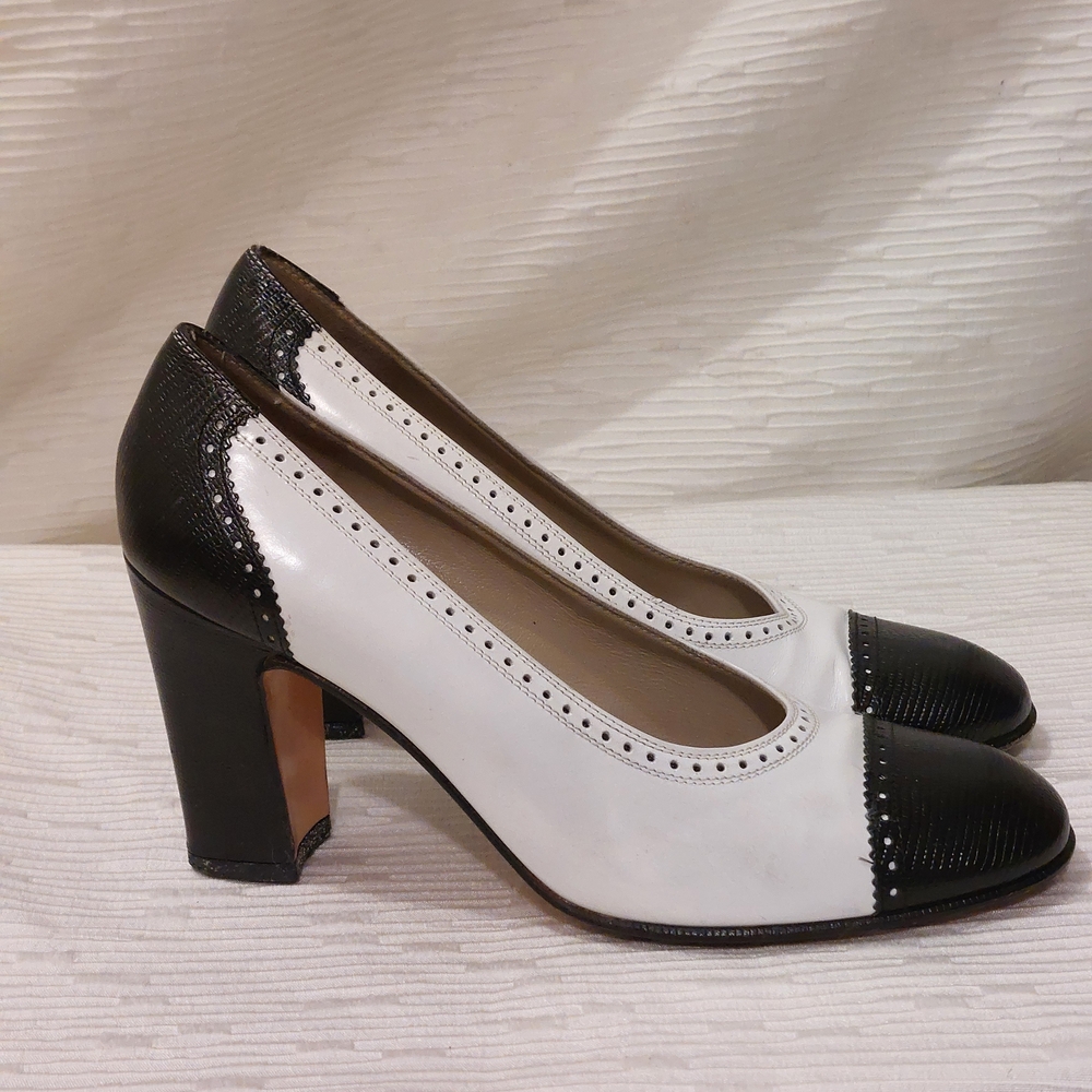 Leather Salvatore Ferragamo Black and White Heels Size 6.5 - Picture 5 of 15
